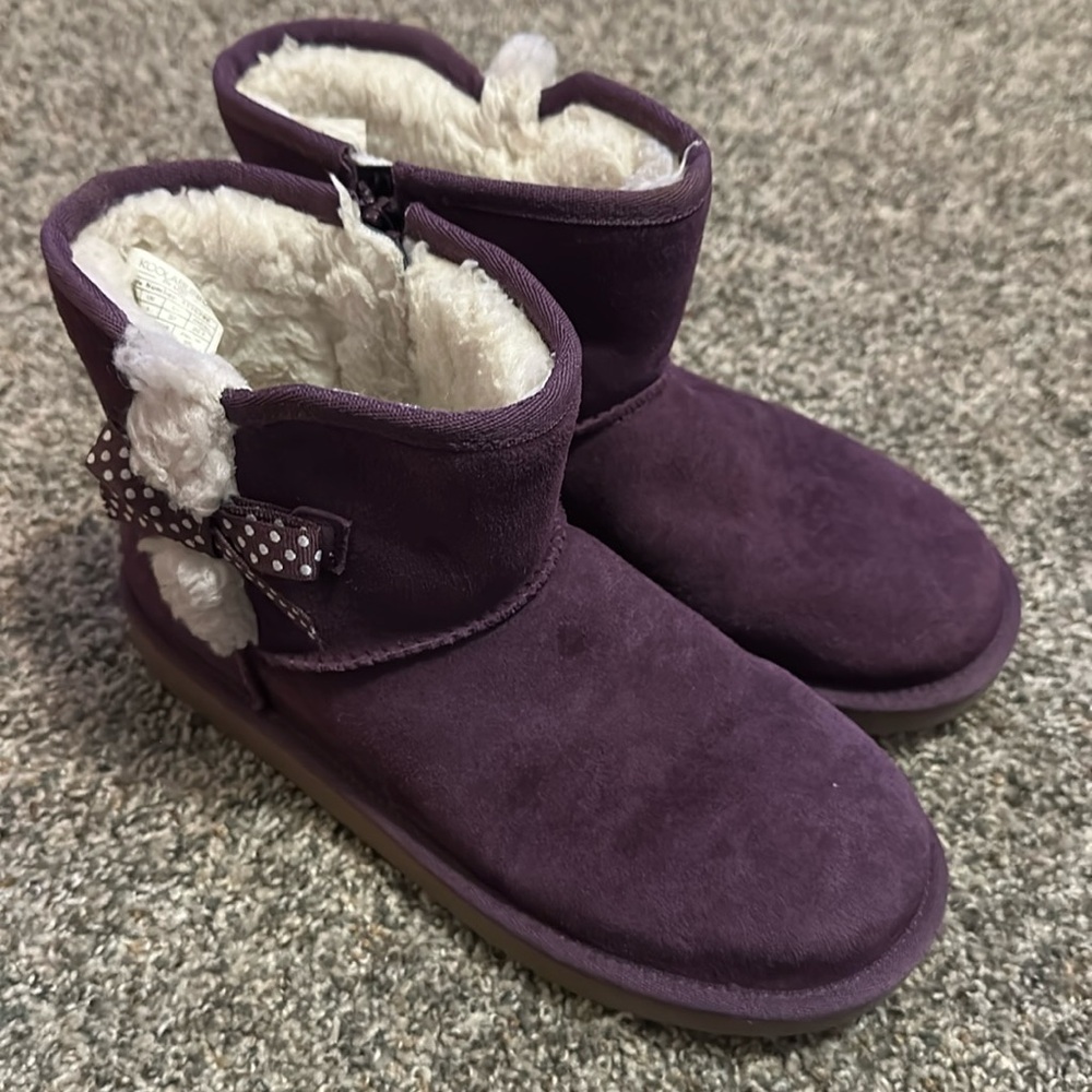 UGG KOOLABURRA GIRL'S SUEDE FUR LINED MINI BOW BOOTS PURPLE Size 5